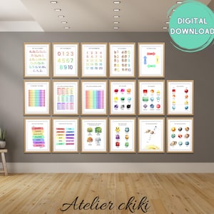 18 carteles educativos de arcoíris para la decoración del aula Montessori, arte mural para la educación en el hogar, habitación infantil neutra y sala de juegos para niños pequeños, descarga digital