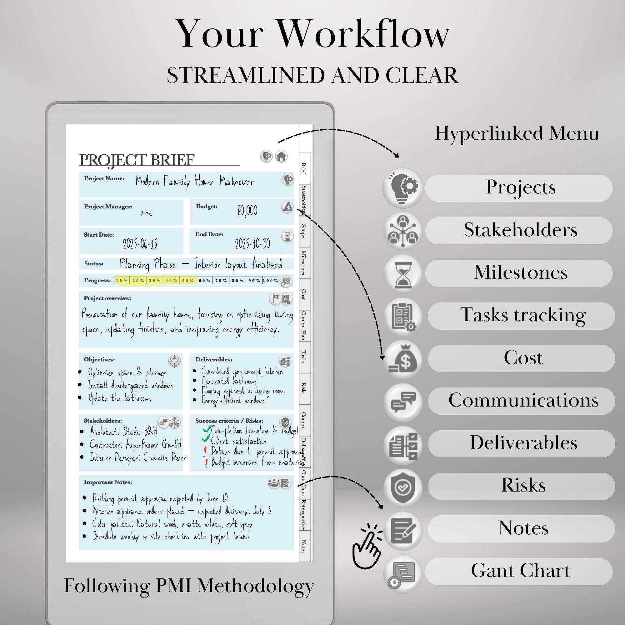 Project Management Planner for Remarkable Paper Pro Move: Hyperlinked ...