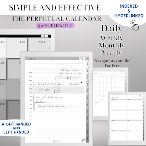 Supernote Template | Supernote Planner Undated Perpetual Calendar | Hyperlinked PDF | Daily, Weekly & Monthly Journal | eink template