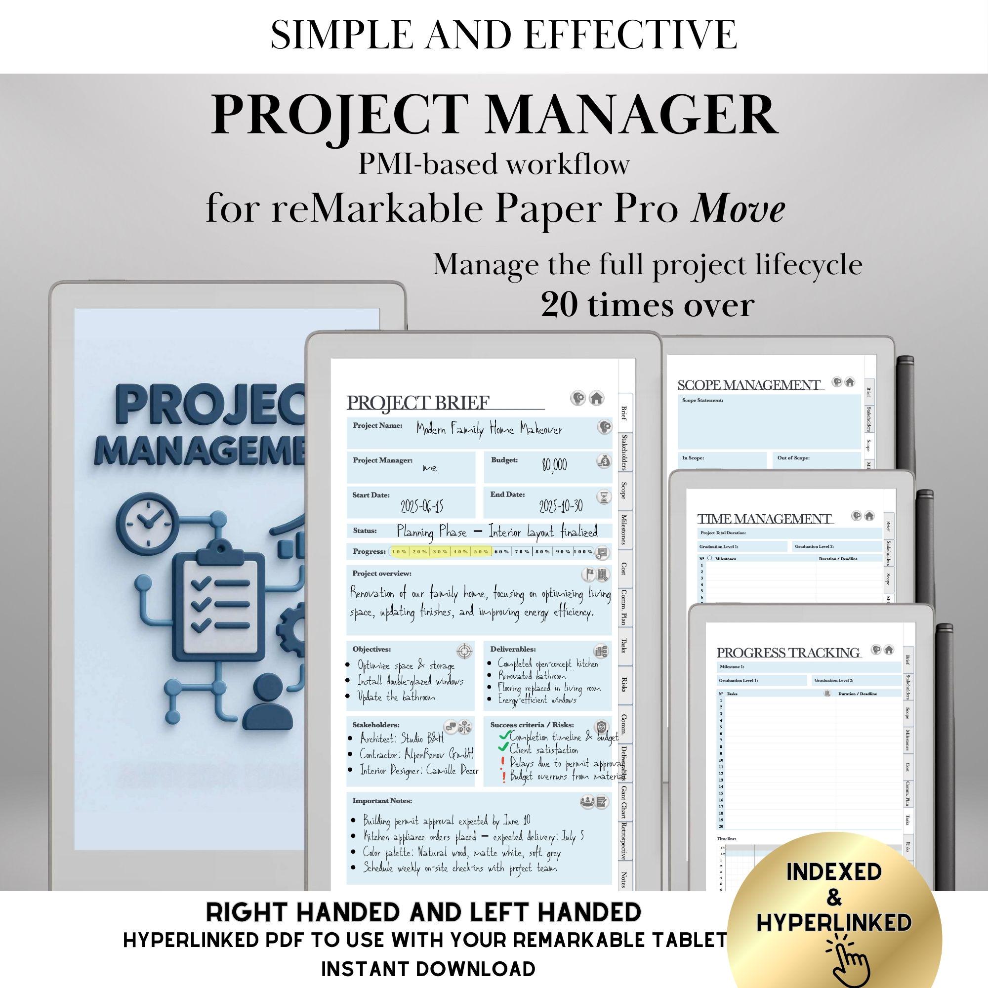 Project Management Planner for Remarkable Paper Pro Move: Hyperlinked ...
