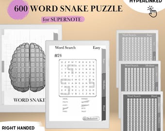 Supernote Template Word Snake Puzzle Book | Hyperlinked Word Snake Game | Digital Puzzle for Supernote A5X & A6X | Brain Training eInk Book