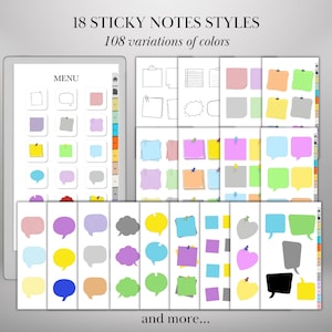Copy Paste Sticky Notes Bundle for reMarkable Paper Pro Move: 108 Colored Stickers Templates, 12-Section Hyperlinked Notebook