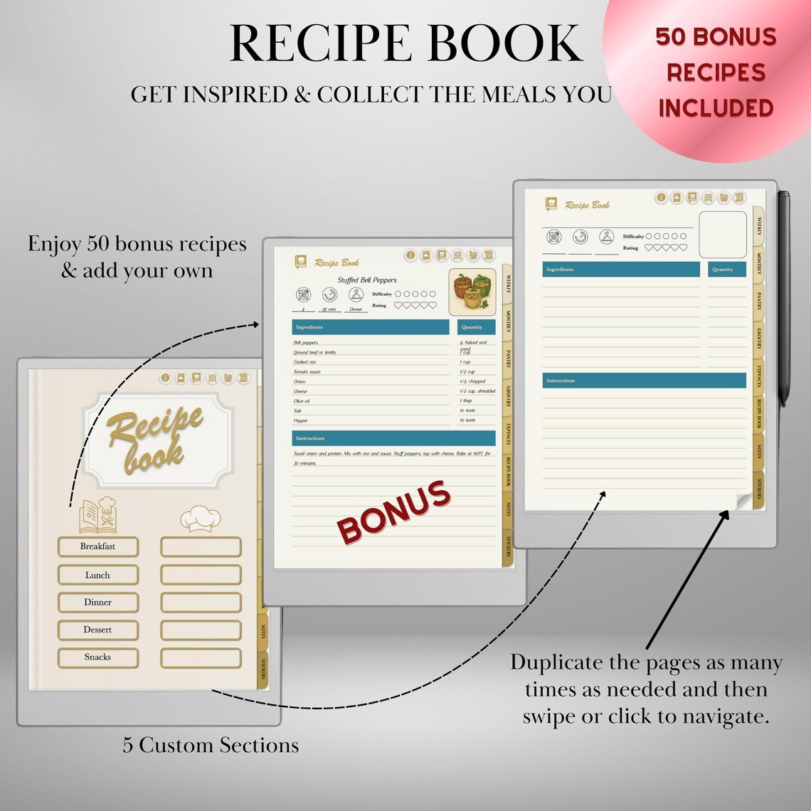 Meal Planner Template for Remarkable Paper Pro Hyperlinked Meal ...