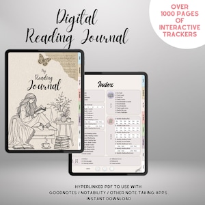 Diario di lettura digitale / Pianificatore di lettura digitale GoodNotes, Ipad / Registro di lettura per gli amanti dei libri, Tracker di lettura, Scaffale per libri, Recensione di libri