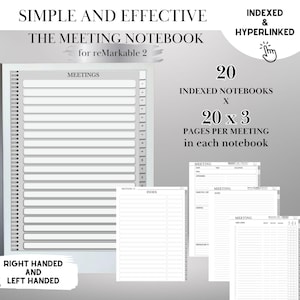 Meeting Notes for reMarkable 2 Hyperlinked reMarkable Templates Meeting Notebook Digital Task Tracker and Productivity Template eink tablet