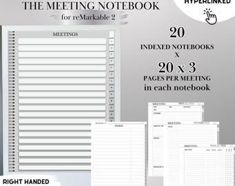 Meeting Notes Template for reMarkable 2: Hyperlinked Digital Notebook, Task Tracker and Productivity Template eink tablet (PDF Download)