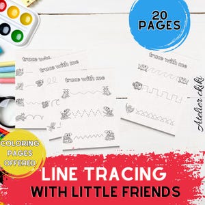 20 fogli di lavoro per tracciare linee + 24 pagine da colorare, pratica di pre-scrittura per la scuola materna e l&#39;asilo, libro di esercizi per la scuola materna