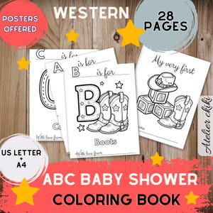 Western ABC Baby Shower Coloring Book | Cowgirl Baby Shower and Cowboy Baby Shower | Baby First Alphabet Book | Gift Baby Shower Activity