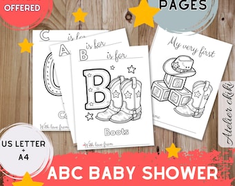 Western ABC Baby Shower Coloring Book | Cowgirl Baby Shower and Cowboy Baby Shower | Baby First Alphabet Book | Gift Baby Shower Activity