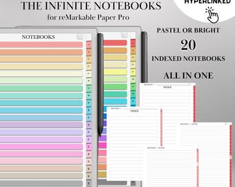 Infinite Notebooks for reMarkable Paper Pro & Remarkable 2 Hyperlinked PDF Template Colored Notebooks templates Digital Notebooks eInk