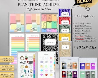 Templates for reMarkable Paper Pro Move Starter Kit | Planner, Calendar 2026-2027, Stickers, Sticky Notes, Covers & Notebooks
