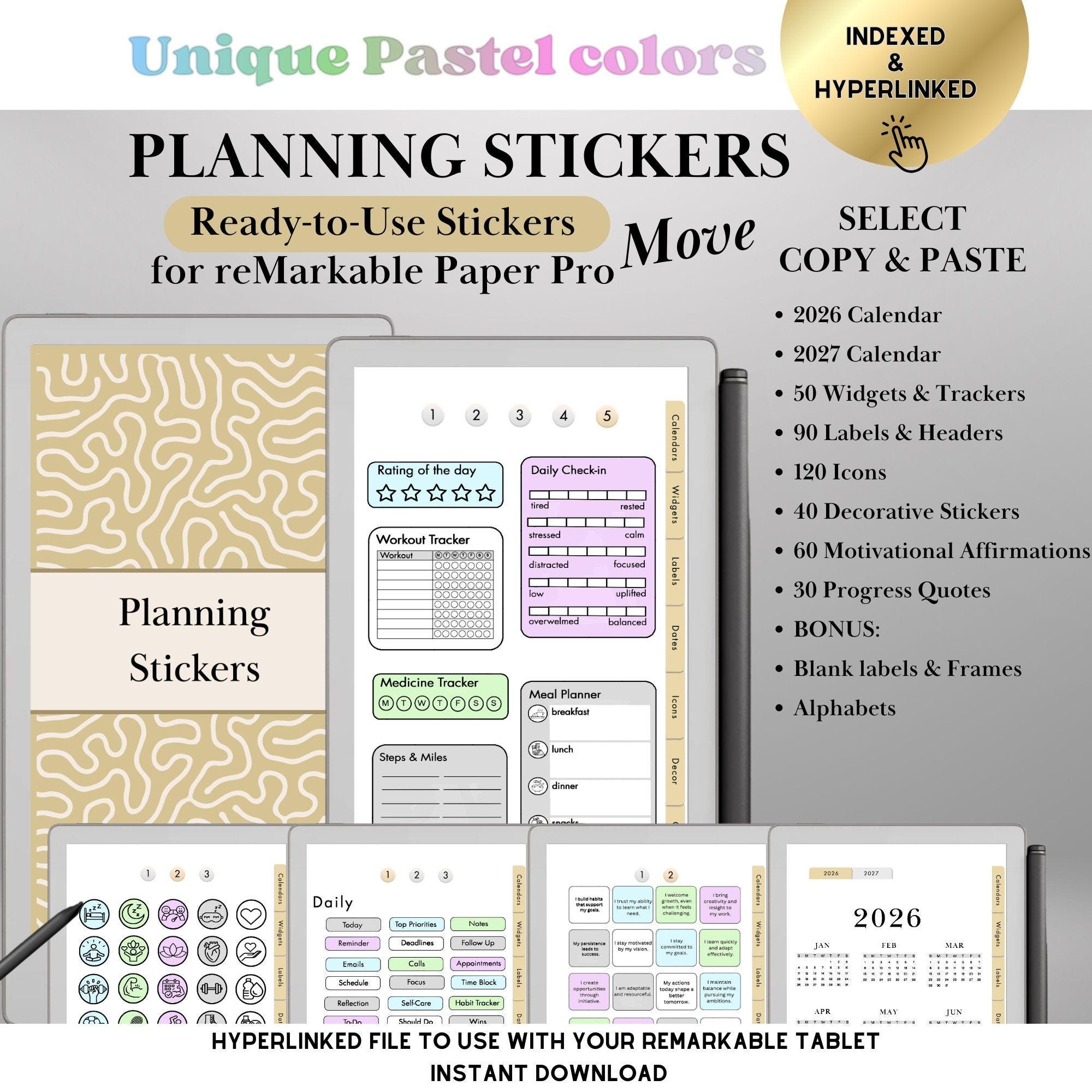 Planning Stickers for Remarkable Paper Pro Move: Pastel Color Copy ...