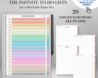 To Do Lists Notebook for reMarkable Paper Pro & Remarkable 2 Hyperlinked PDF Task Tracker Template Tabs To-do templates Productivity Planner