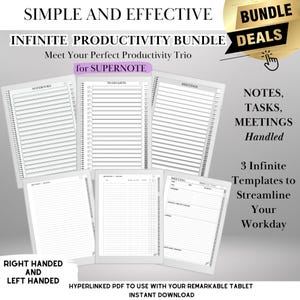 Supernote Productivity Bundle Template Hyperlinked Notebooks + To-Do Planner + Meeting Notes eInk Templates Task and Meetings Tracker