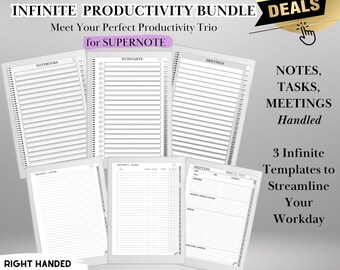 Supernote Productivity Bundle Templates: Hyperlinked Notebook, To-Do Tracker, Meeting Notes Templates for E-Ink tablets (Digital Download)