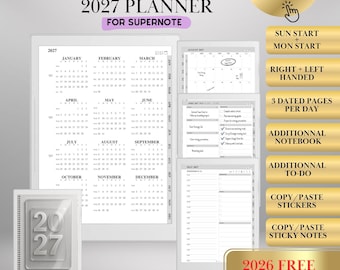 Supernote Tagesplaner 2027: Hyperlink-Digitalkalender (PDF-Download) A5X, A6X, Nomad