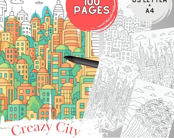 Fun City Coloring Pages for Adults and Teens Coloring Book Printable for Boys & Girls Mindful Adult Coloring Book Digital Coloring Procreate