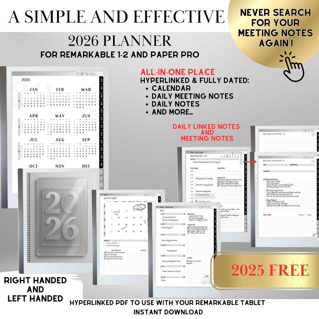 2026 Digital Planner for Remarkable 2 & Paper Pro: Hyperlinked ...