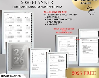 Planner digitale 2026 per reMarkable 2 e Paper Pro: quaderno di produttività con collegamenti ipertestuali (download PDF)