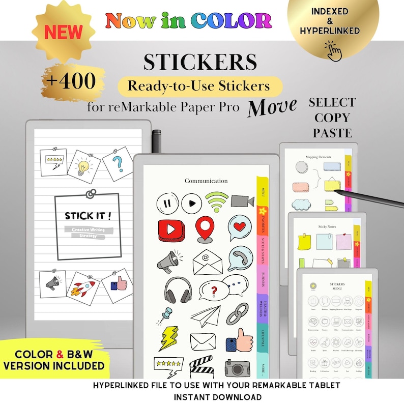 Color Stickers for Remarkable Paper Pro Move Templates Ready-to-use ...