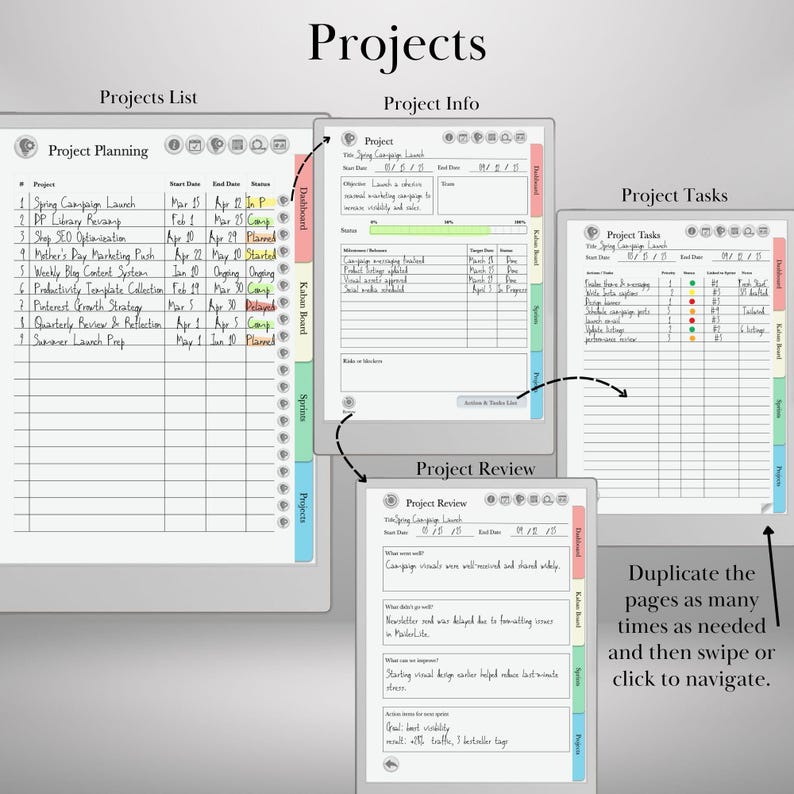 Project Planner for Remarkable 2 & Paper Pro Hyperlinked Template Agile ...