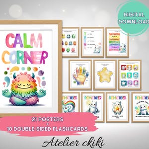 Pacchetto angolo calmo, poster di consapevolezza delle emozioni, regolazione emotiva, stampabile per l'aula, apprendimento socio-emotivo, sentimenti calmati