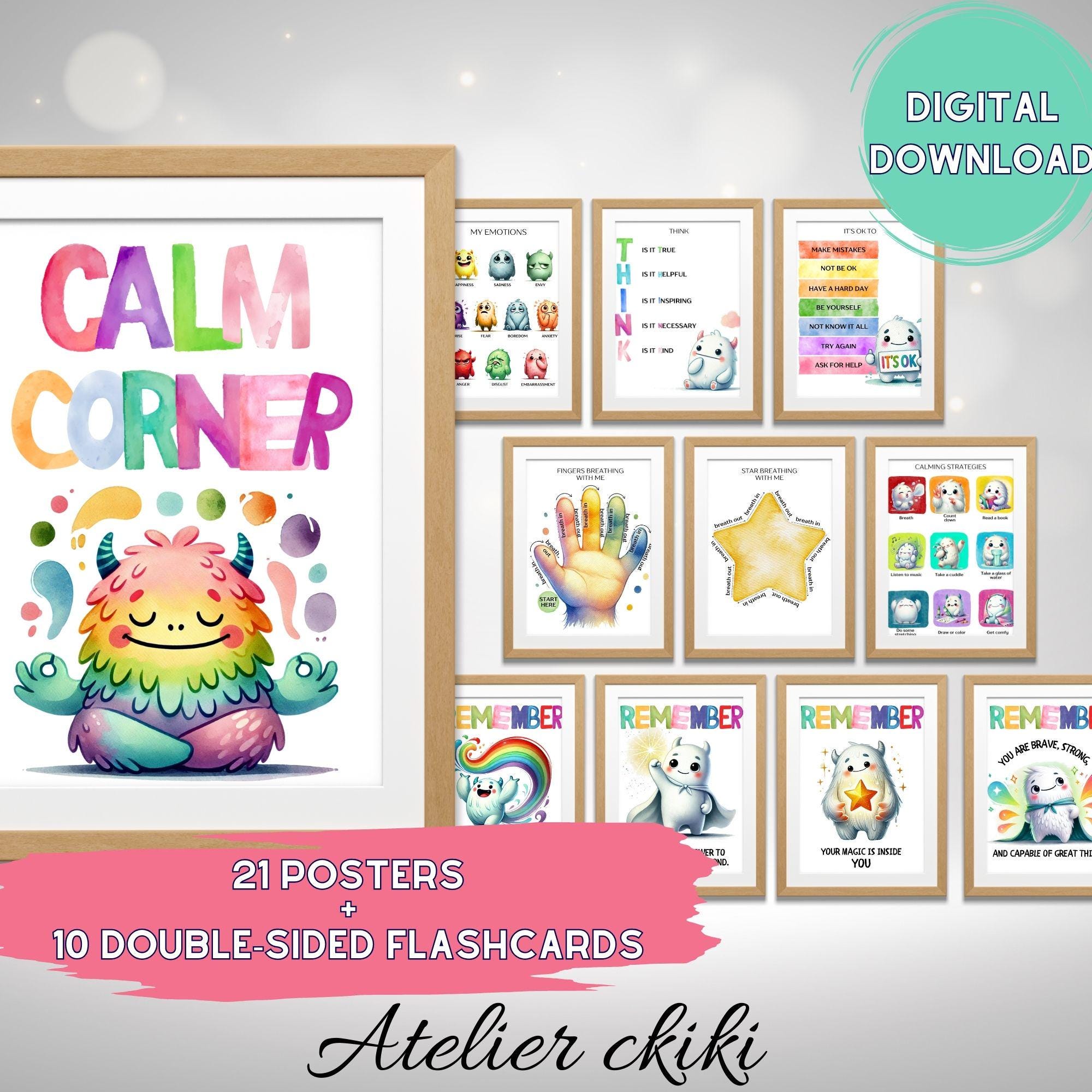 Calm Corner Bundle, Emotions Awareness Posters, Emotional regulation, Classroom Printable, Social Emotional Learning, Feelings Calm Down