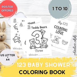 123 Livro de colorir para chá de bebê | Livro dos primeiros números do bebê | Presente fofo para chá de bebê | Jogo e lembrança para chá de bebê | Download digital em PDF