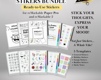 Pacote de adesivos prontos para uso para reMarkable Paper Pro e reMarkable 2: Copie e Cole Diariamente, Feriados, Boxy Buddies, Emojis e Notas Adesivas.
