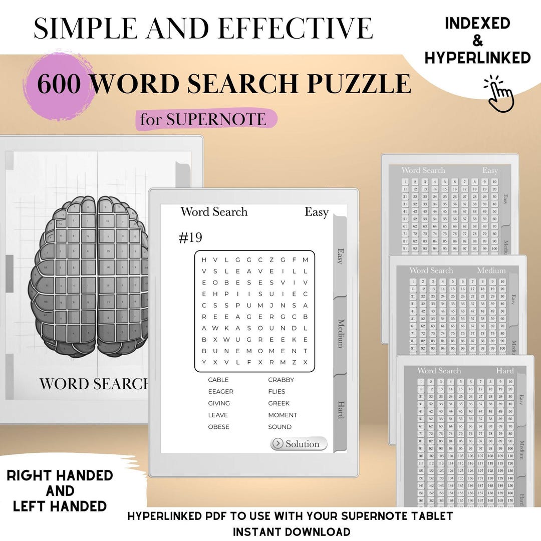 Supernote Template Word Search Puzzle Book | Hyperlinked PDF ...