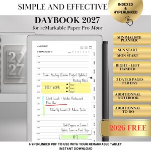 Daily Planner 2027 for Remarkable Paper pro Move: Daybook Hyperlinked Hourly Planner Template, Notebook and Task Organizer, To Do, 2026 free