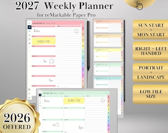 2027 Wochenkalender für reMarkable Paper Pro und reMarkable 2 Hyperlinked Minimalist Planner: Ganzseitige Wochenansicht, Jahresübersicht, 2026
