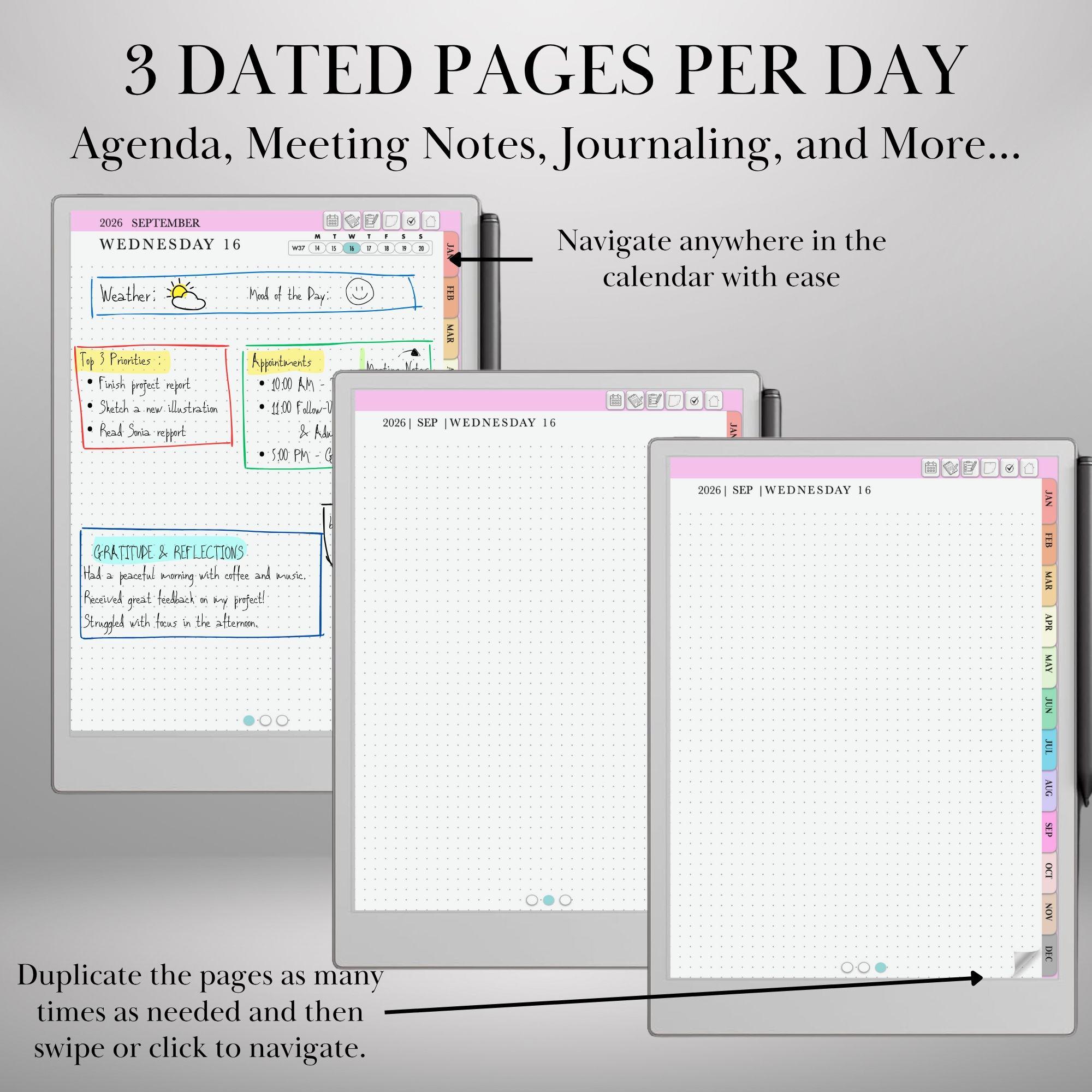 2026 Daily Journal for Remarkable Paper Pro, Journaling, Hyperlinked ...