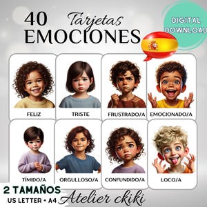 40 Tarjetas de Emociones para Niños | Tarjetas de Sentimientos para Aprendizaje Socioemocional | Material Imprimible pour Aula y Terapia