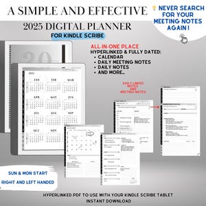 Kindle Scribe Planner | Kindle Scribe templates | Hyperlinked Daily, Weekly & Monthly 2025 Calendar | Productivity Planner | Kindle Notebook