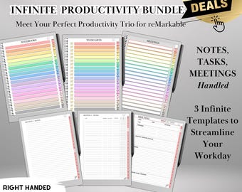 Produktivitäts Bundle für reMarkable Paper Pro Template & reMarkable 2 Hyperlinked Notebooks + To-Do Planer + Meeting Notizen eInk Templates