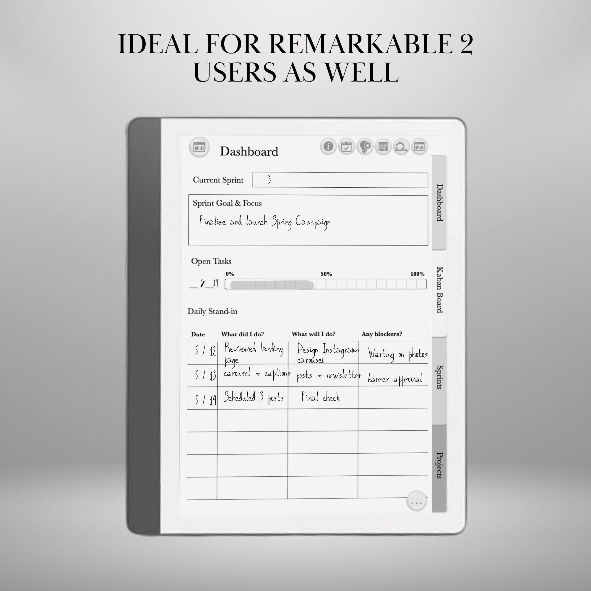 Project Planner for Remarkable 2 & Paper Pro Hyperlinked Template Agile ...