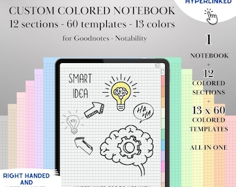 Quaderno digitale Goodnotes con schede / Quaderno per iPad / Modello PDF con collegamento ipertestuale / Modelli di quaderni colorati / Modello di quaderno digitale