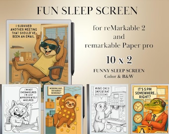 Pacchetto Fun Sleep Screen per reMarkable 2 e Paper Pro / Modelli Remarkable / Schermo digitale per dormire con tema divertente, versione BW e a colori