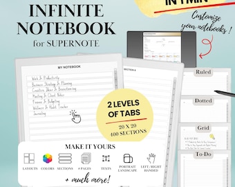 Supernote Custom Infinite Notebook Template Creator A5X Manta, A6X Nomad, Build Your Own Personalized Hyperlinked tabs Notebook & to-do
