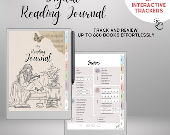 Diario di lettura per reMarkable Paper Pro e Remarkable 2 Modello di monitoraggio dei libri con collegamento ipertestuale Modello di pianificatore di lettura e-Ink Recensioni di eBook TBR