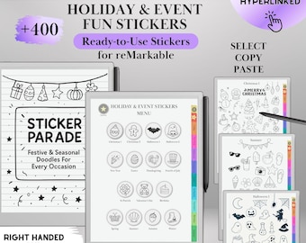Holiday Stickers for reMarkable Paper Pro & 2: 400+ Ready-to-use Doodle Stickers Templates for Journaling and Planning (Digital Download)