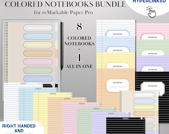 Color Notebook Bundle for reMarkable Paper Pro 8+1 Color Paper Notebooks Hyperlinked and Indexed Digital Notebooks Bundle eInk Templates