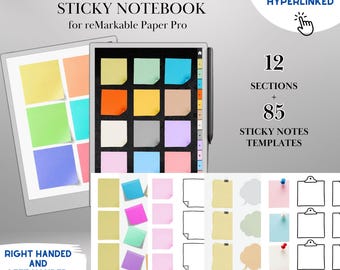 Sticky Notes Bundle for Remarkable Paper Pro Hyperlinked Notebook with 85 Templates & 12 Sections | Remarkable Templates Notes E-Ink Tablet