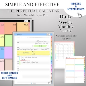 Modèle de calendrier reMarkable Paper Pro Agenda quotidien remarquable Agenda hebdomadaire et mensuel non daté avec liens hypertexte pour reMarkable