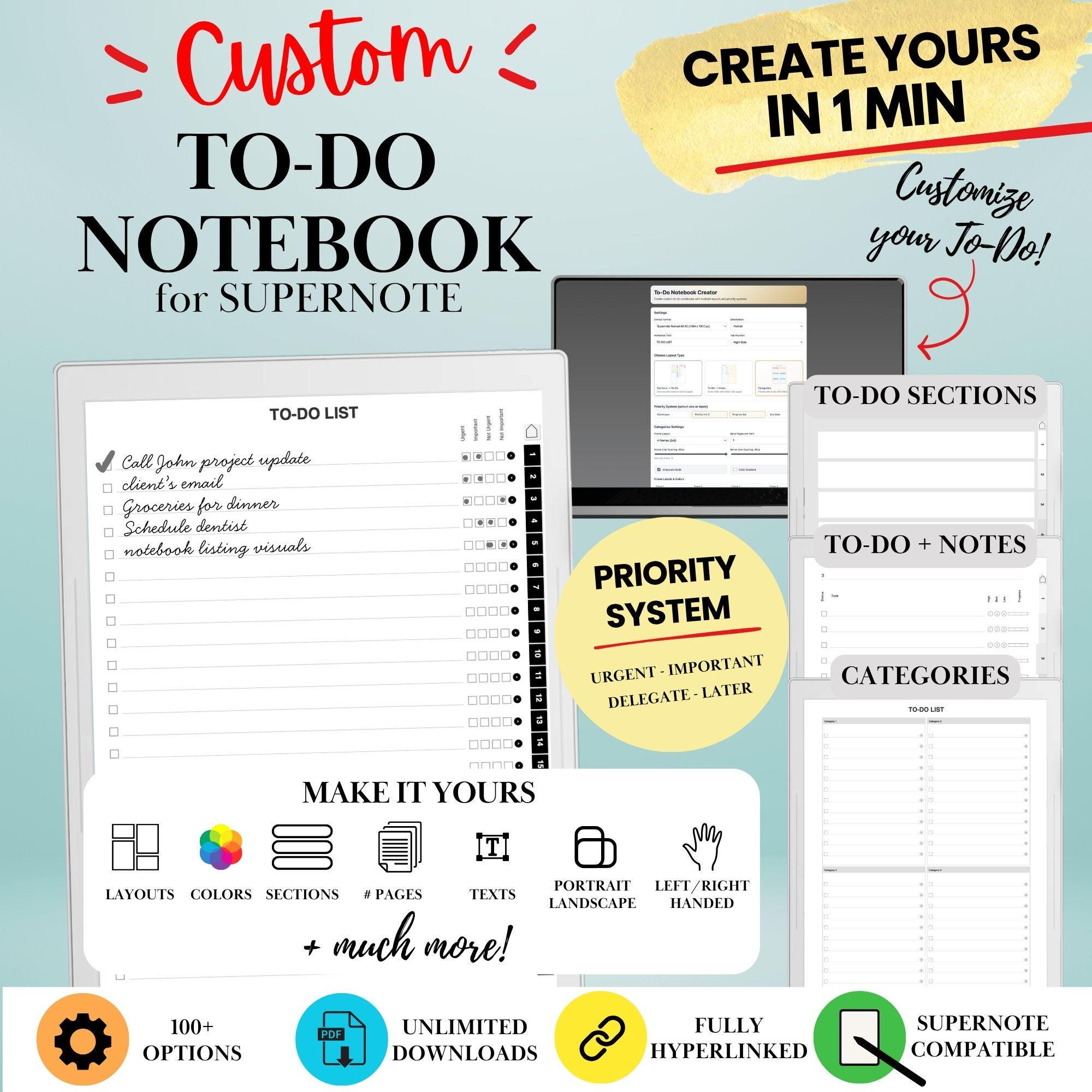 Supernote To-do Notebook Template Creator A5X Manta, A6X Nomad