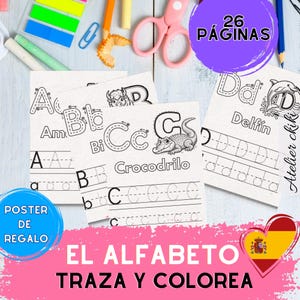 Escritura del Alfabeto en español, Hojas para Recortar y Colorear Animales, Actividad de Trazado de Letras para Preescolar