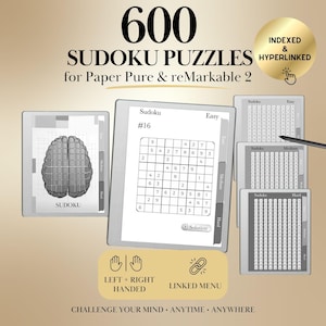 Sudoku Puzzle Buch für reMarkable 2 & reMarkable Paper Pure Templates Verlinktes e-ink Template für reMarkables
