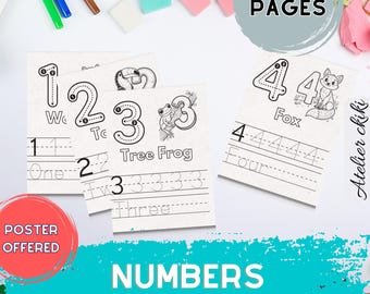 Number Writing Practice for Toddlers | Animal Cut & Color Worksheets | Preschool-Kindergarten Number Tracing and Fine Motor Skills Activity