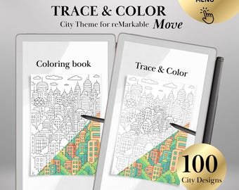 Plantillas para colorear y calcar para reMarkable Paper Pro Move / Actividad de atención plena / 100 páginas con hipervínculos / Arteterapia con tinta electrónica / Descarga digital